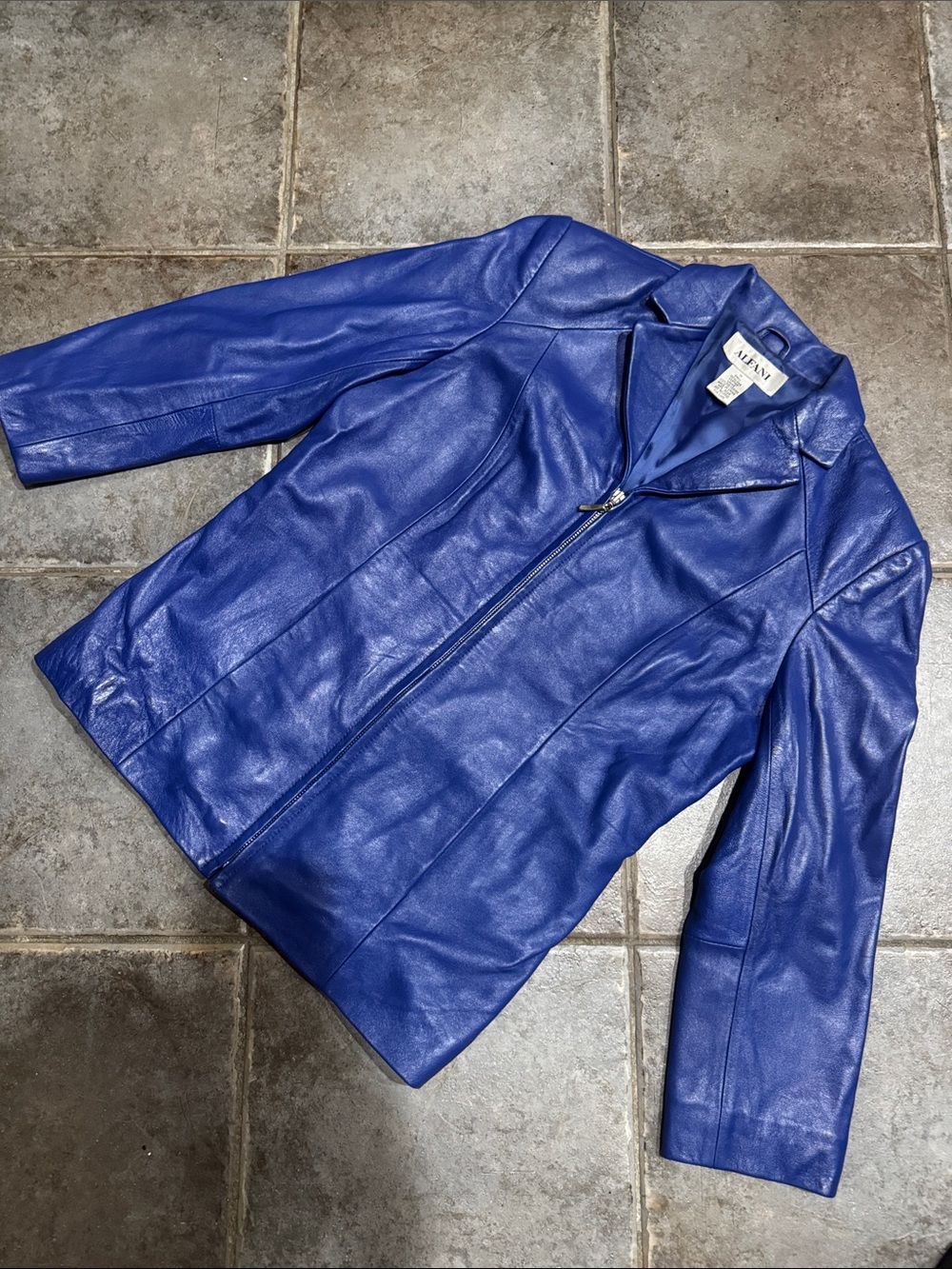 Blue Leather Alfani Zip-Front Jacket